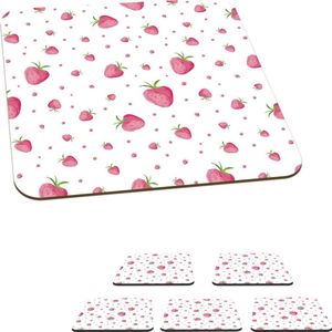 Onderzetters voor glazen - Aardbei - Waterverf - Sjablonen - 10x10 cm - Glasonderzetters - 6 stuks