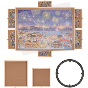 Puzzeltafel - Puzzelbord - Roterende Puzzeltafel - Met 6 Opberg Lades - Met Afdekplaat - Tot 2000 Puzzel Stukjes - Bruin
