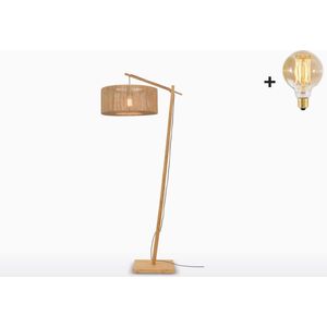 Vloerlamp - IGUAZU - Jute - Bamboe Voetstuk - Small Kap (50x22cm) - Met LED-lamp