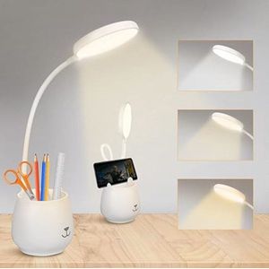 bureaulamp led-tafellamp met telefoonhouder en pennenpot-3 verlichtingsmodi USB-oplaadbaar leeslampje-aanraakbediening
