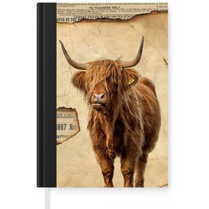 Notitieboek - Schrijfboek - Schotse hooglander - Vintage - Perkament - Notitieboekje klein - A5 formaat - Schrijfblok