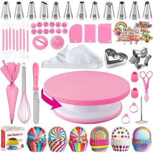 Taartdecoratieset, Bakgereedschap, Taartaccessoires, Taartaccessoires, Cake Decorating Supplies Kit, Taartdecoratie, Draaitafel Stand, met Spuitmonden, Taartschraper, Spuitzakken (211Stuks)