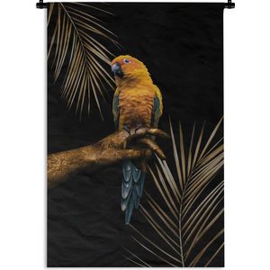 Wandkleed VogelKerst illustraties - Gekleurde vogel tegen een zwarte achtergrond Wandkleed katoen 90x135 cm - Wandtapijt met foto
