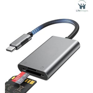 LifeStages - SD Kaart Lezer - USB C-kaartlezer 2 in 1 SD/TF-kaartlezer - USB Type C-kaartlezer [Thunderbolt 3] - SD-adapter OTG compatibel voor MacBook Pro/Air, iPad Pro, Samsung Galaxy S23/S10, Surface Book 2 en meer