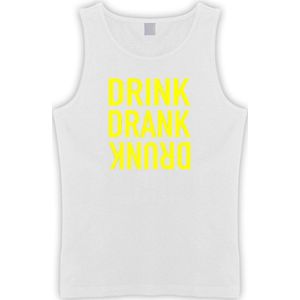 Witte Tanktop met “ Drink. Drank, Drunk “ print Geel  Size XL