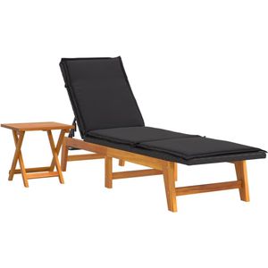 vidaXL Ligbed met Tafel - Poly Rattan & Acaciahout Ligbed - Lounge Stoel - Buitenmeubel - Tuinset - Acacia Hout