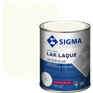 Sigma Houtlak Interieur Glans - Kras- & Slijtvast - Droog na 1 uur - Geurarm - RAL 9010 - Wit - 0.75L