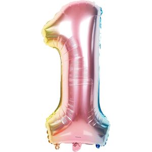 Fienosa Cijfer Ballonnen nummer 1 - Regenboog kleuren - 82 cm - 10 - 11 - 21 - 31 - 41 - 51 - 61 - 71 - 81 - 91