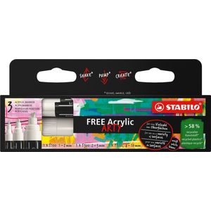STABILO FREE - Acryl Marker - Mixed Tip Set - Wit - 3 Verschillende Tip Sizes