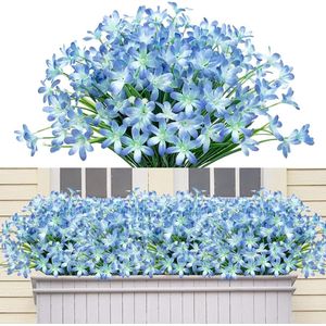 6 bundels blauwe kunstbloemen, fris en natuurlijk, uv-bestendig, echt voor thuis, balkonbak, veranda, outdoor, gang, tuindecoratie.
