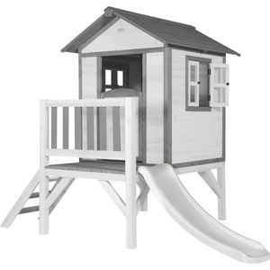 AXI Beach Lodge XL Speelhuis in Wit - Met Verdieping en Witte Glijbaan - Speelhuisje voor de tuin / buiten - FSC hout - Speeltoestel voor kinderen