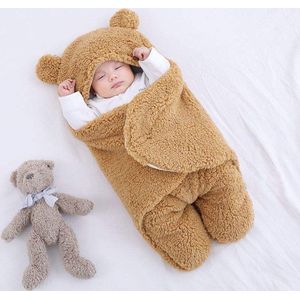 BonBini´s Teddy bear wikkeldeken newborn Deluxe - zachte bruine teddy beer inbakerdoek newborn baby - 0-3 maanden - Bruin