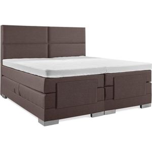 Soft bedden Elektrische Boxspring - 200x210 - Incl. 4 vlaks hoofdbord - Notenbruin met plint