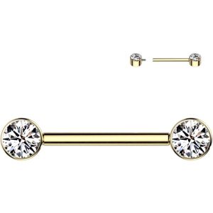 Piercing titanium steen wit 12mm gold plated
