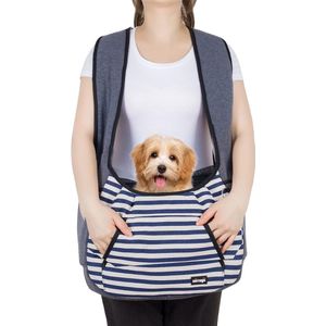 Verstelbare draagzak voor huisdieren - reistas onderpad voor kleine hond kat - blauwe streep - 3-7 kg Reistas kat
