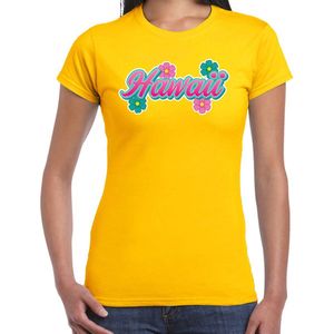 Hawaii t-shirt geel met bloemen voor dames - Zomer kleding M