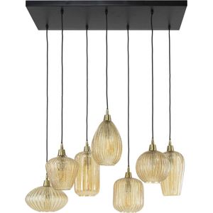 Hanglamp V-shape Pattern Mix | amber glas | 7 lichts | 95x38x150 cm | woonkamer / eetkamer | sfeervol / design verlichting