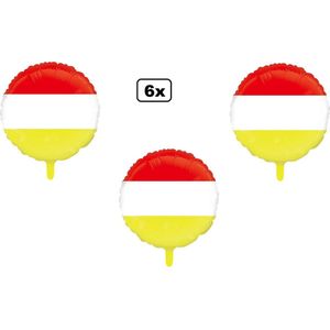 6x Folieballon rood/wit/geel (45 cm) - Carnaval - Thema feest verjaardag festival party fun folie ballon