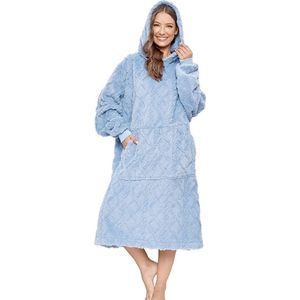 Unisex oversized draagbare deken hoodie voor vrouwen mannen, lange comfortabele sherpa-deken sweatshirt Ruige trui pluche warme gezellige deken één maat past iedereen - wijnrood