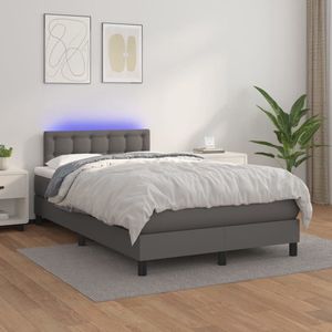 The Living Store Boxspring Bed - grijs - kunstleer - 203 x 120 x 78/88 cm - verstelbaar hoofdbord - LED-verlichting - pocketvering matras - huidvriendelijk topmatras