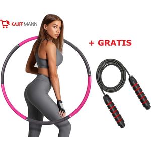 Kauffmann Fitness Hoela Hoop - GRATIS Springtouw|Roze Sport Hoepel - Weight Hoop - Hula Hoop - Yoga ring| Perfect om af te vallen, je heupen shapen en Anti Cellulite! | Aanpasbaar gewicht | 8 delen click-design | Voor volwassenen en kinderen|