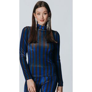 Colourful Rebel Neyo Stripe Velvet Turtleneck Top - M