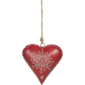 Clayre & Eef Decoratie Hanger 21*6*21 cm Rood Ijzer Hartvormig Kersthanger Kerstboomversiering