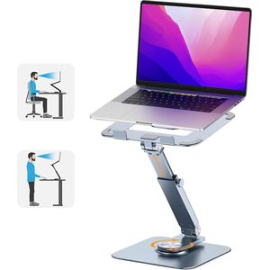 Laptopstandaard voor bureau, 360° draaibare aluminium laptophouder, in hoogte verstelbaar, geventileerd, notebookstandaard compatibel met MacBook
