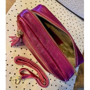 Toilettas Echt Leer | FUCHSIA ROZE | 20 cm x 14 cm x 8 cm | Handtas | Schoudertas | Accessoire | Trendsetter | Fashion | Trending | Zak | Hip | Handig | Gadget | Make-up tas | Purse | Make up | Accessoires | Dames | Kinderen | Vrouw | Metallic | Mode