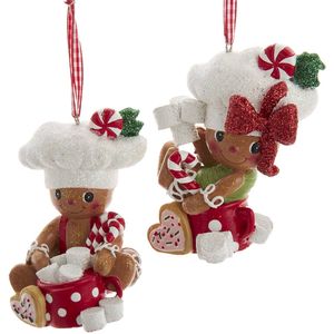 Kurt S. Adler Kerstornament - Gingerbread Mannetjes Chocolademelk - set van 2 - bruin rood wit - 10cm