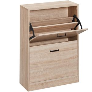 FURNIBELLA - schoenenkast met 2 kleppen, schoenenkantelaar, schoenenkast met 2 vakken, voor hal, woonkamer, slaapkamer, 60 x 24 x 80 cm, kleur naturel LBC602HV1