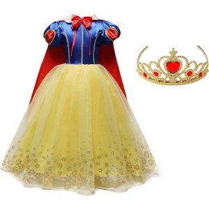 Sneeuwwitje jurk Prinsessen jurk Luxe sprookje 110-116 (120) + cape en kroon verkleedkleding