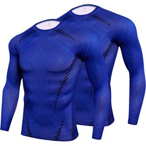 E-shop4u® - 2x Mannen Compressie Sport T-Shirt - Winter Warm Kompres Thermisch Shirt - Warmte & Prestatie - Blauw - XXXL