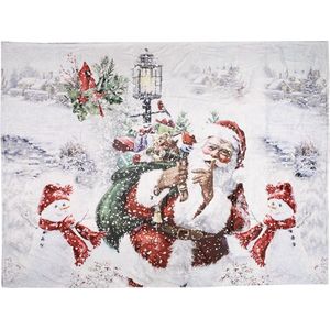 Clayre & Eef Plaid 130x170 cm Wit Rood Polyester Kerstman Deken