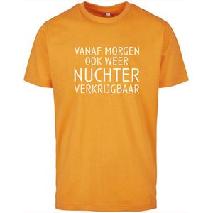 T-shirt Heren Nuchter - Maat M - Oranje - Wit - Heren shirt korte mouw met tekst