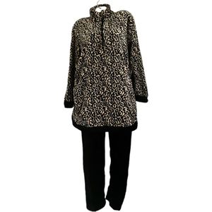 Dames Half Rits Fleece Huispak / Pyjama S/M 36-38 zwart bruin