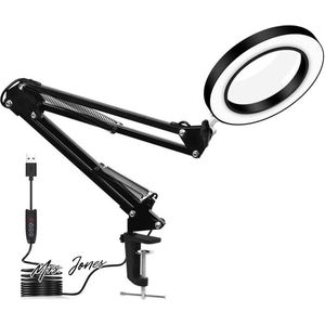 Mrs. Jones Vergrootglas Bureaulamp met Klem 5X Vergrootglas Lampen Kleuren & 10 Helderheid Dimbaar Vergrootglas LED Lamp 17 inch Verstelbare Draaibare Arm voor Indoor Craft Werken met Vergrotingsopties .