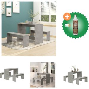 vidaXL 3-delige Eethoek spaanplaat betongrijs - Set tafel en stoelen - Inclusief Houtreiniger en verfrisser