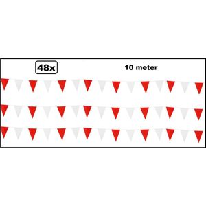 48x Vlaggenlijn rood/wit 10 meter - Vlaglijn thema feest festival party versiering slinger