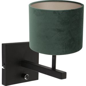 Wandlamp Stang met linnen kap | 1 lichts | groen / zwart |metaal / stof | Ø 20 cm | 25 cm hoog | dimbaar | modern / sfeervol design