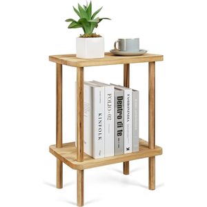 Houten bijzettafel met opbergrek