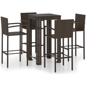 vidaXL Tuinbarset - 5-delig - Poly Rattan - Bruin Tuinbarset - Bar Set - Buitenbar - Terrasbar - Bruine Barset
