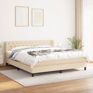 The Living Store Boxspring Bed - Crème - 160 x 200 cm - Hoofdbord - Pocketvering matras - Huidvriendelijk topmatras
