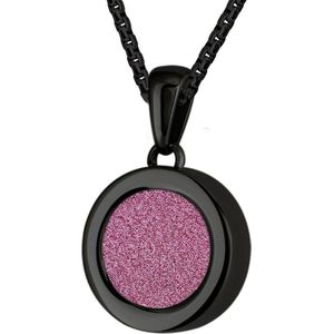 Quiges 12mm Mini Munt Hanger Zwart RVS Glans met Glitter Roze Munt en Box Ketting Ankerketting 42-46cm