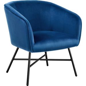 FURNIBELLA - Eetkamerstoel van stof, retro design, fluwelen stoel met rugleuning, stoel, metalen poten, blauw