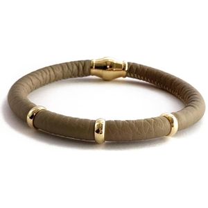 Jolla - dames armband zilver - goudkleurig - leer - magneetsluiting - bedels - Single Gold - Taupe
