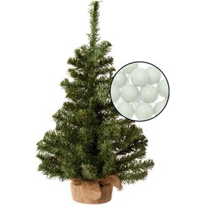 Mini kunst kerstboom groen - met lichtsnoer bollen lichtgroen - H60 cm
