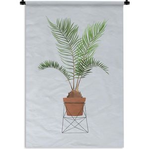 Wandkleed PlantenKerst illustraties - Illustratie van een palm plant op een lichtblauwe achtergrond Wandkleed katoen 90x135 cm - Wandtapijt met foto