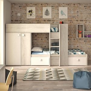 Beau - Stapelbed - Grenen/Wit - Inclusief Kledingkast en 2 Lades