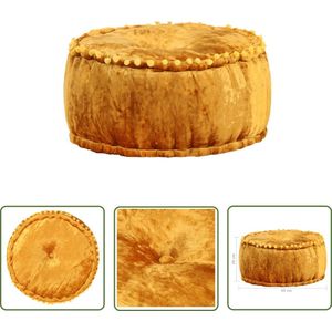 The Living Store Poef rond 40x20 cm fluweel mosterdkleurig - Fluwelen Poef - Poef Mustard - Lounge Stoffen Poef - Vloerzetel - Ottomaan